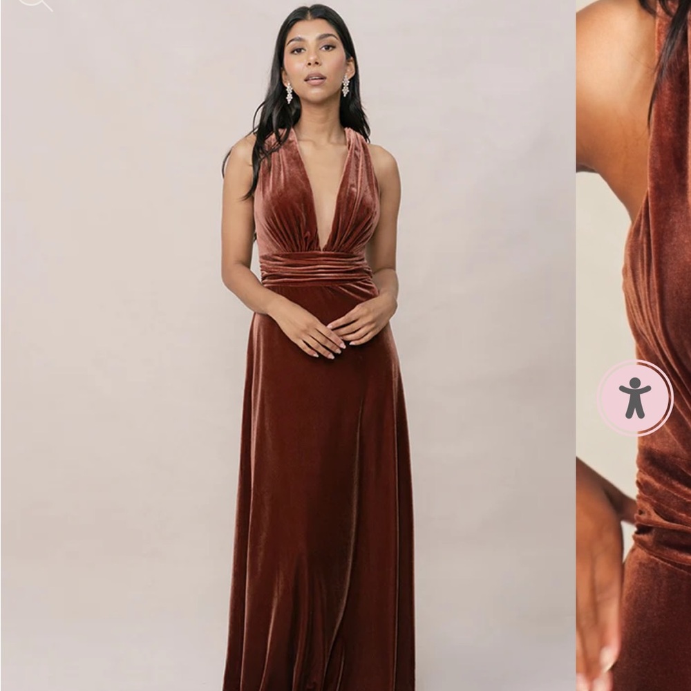 Revelry Dylan Velvet Bridesmaid Dress Terracotta Maxi Formal Wedding